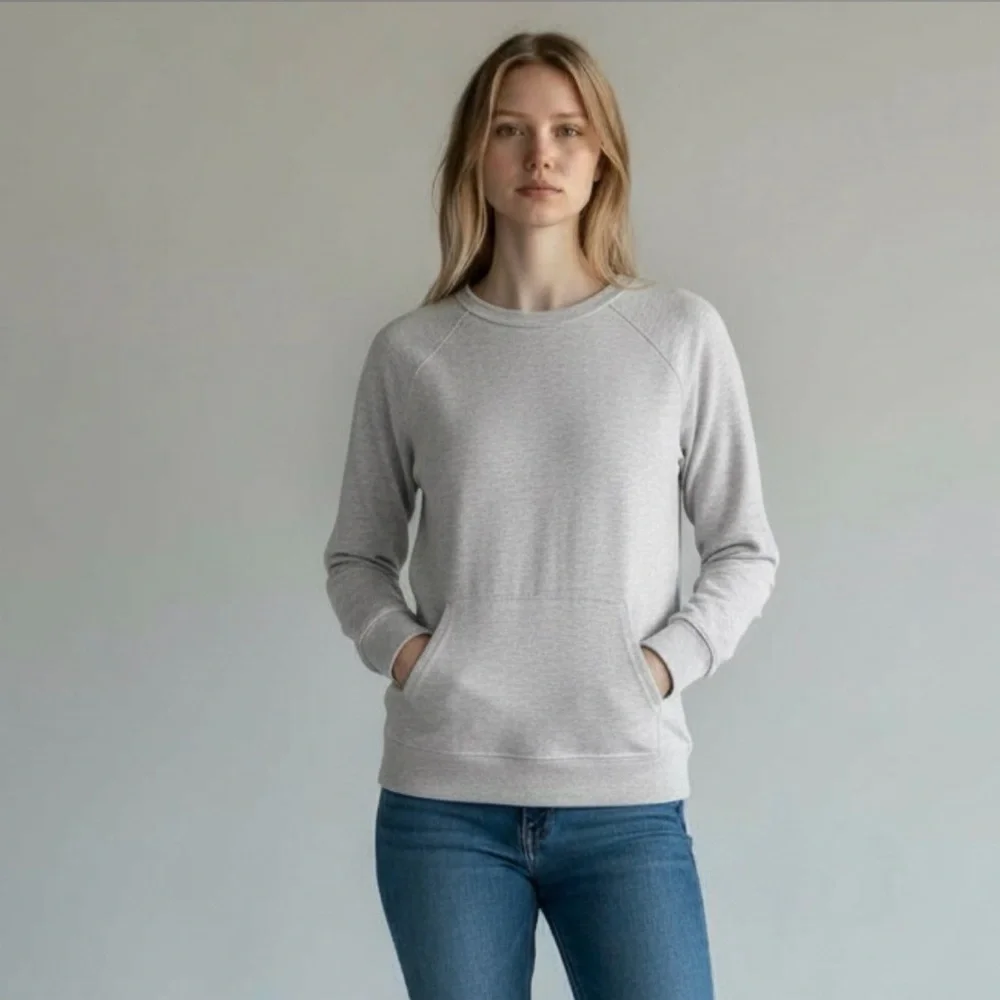 All in motion girls XL Gray Long Sleeve Top Thumbholes Pocket - Picture 2 of 11